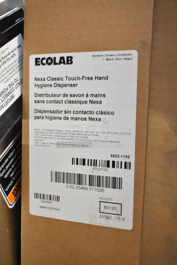 Ecolab Nexa Classic Touch Free Hand Hygiene Dispenser, new in box, touch-free operation, black. Set of six units.