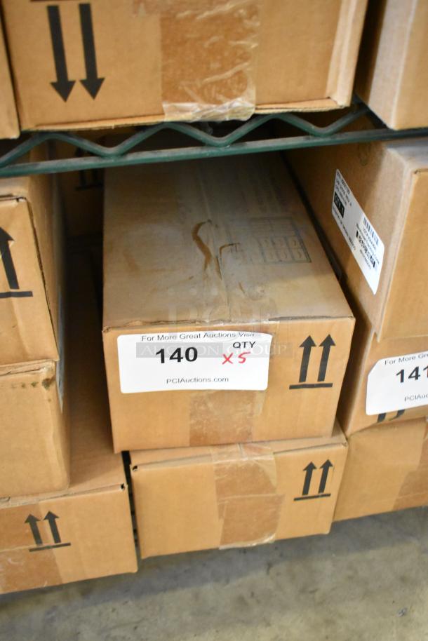 Five new Ecolab Nexa Classic Touch Free Hand Hygiene Dispensers in sealed boxes, labeled "QTY x5." Auction item 140.