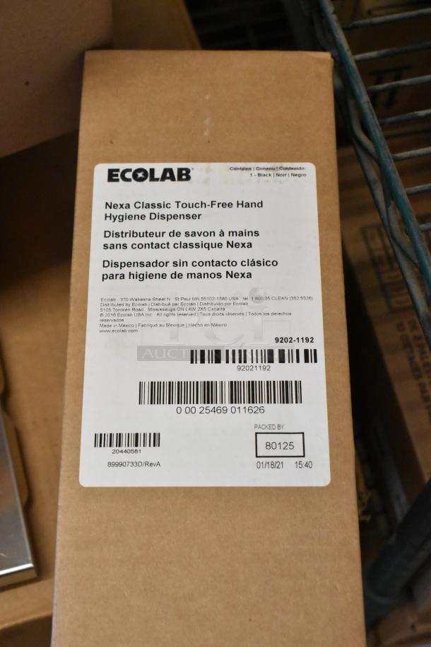 4 new Ecolab Nexa Classic Touch-Free Hand Hygiene Dispensers in original boxes. Box label shows product details and barcodes.