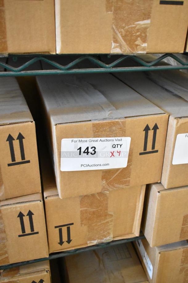 4 new Ecolab Nexa Classic touch-free hand hygiene dispensers in boxes, labeled with auction info and quantity of 4.
