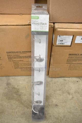 Brand new Stratford Wood Rack by Spectrum, features five metal hooks, packaging indicates hardware included.