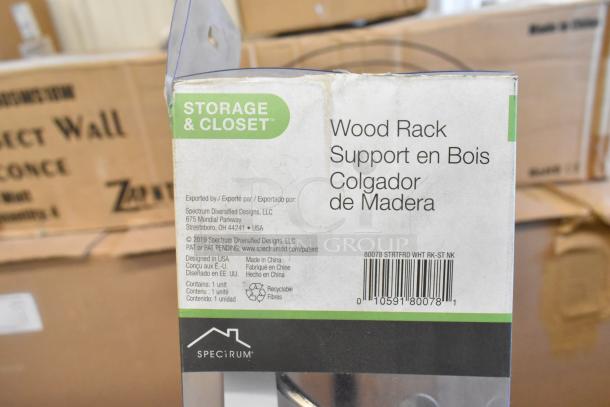 20 new Stratford wood racks by Spectrum Diversified Designs. Label indicates storage use, model 80078 STRTFRD.