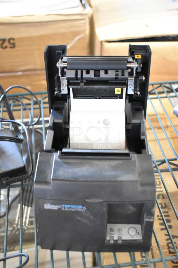 Star TSP100III receipt printer in working condition, part of a lot with Element monitor, keyboard, and Lenovo ThinkCentre.