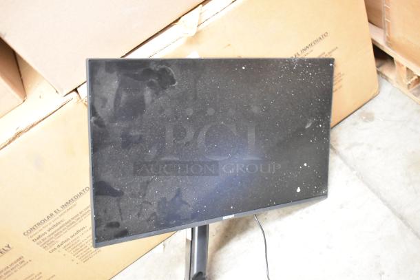 Element EM2FPAB24B Monitor with visible dust and fingerprints, part of a lot including a Star TSP100III Printer, Keyboard, and Lenovo ThinkCentre 11DN Desktop.