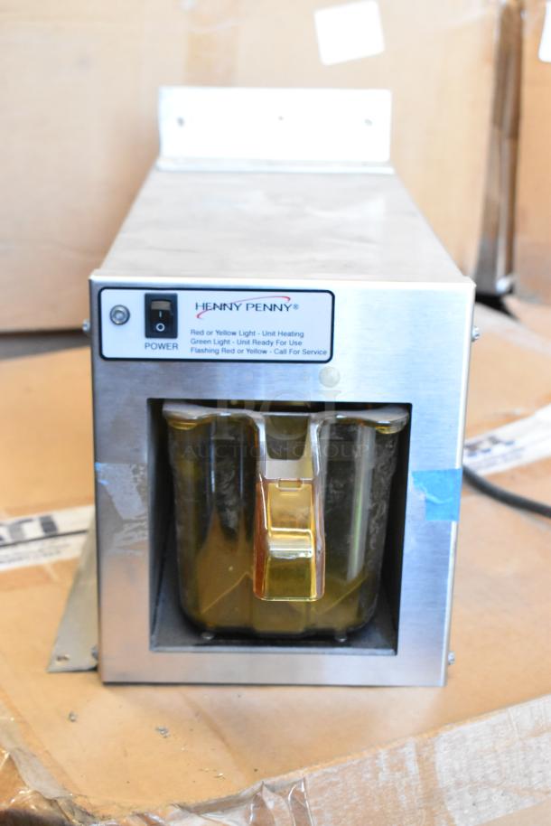 Brand new Henny Penny MPC-1L stainless steel holding bin, 110V, 1 phase, countertop model, original box, control panel visible.