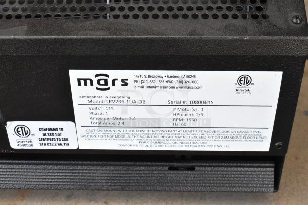 Mars LPV236-1UA-OB Air Curtain. Low profile, 115V, 1 phase, 2.4 amps. Serial #1080061S. ETL certified.