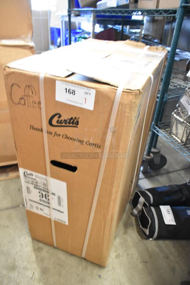 Brand new Curtis SCCAFE0AP10A000 stainless steel commercial airpot coffee brewer in box. 120 Volts, 1 Phase.
