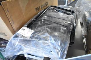 Brand new black metal mesh rack in original packaging. Includes visible auction tag number 170.