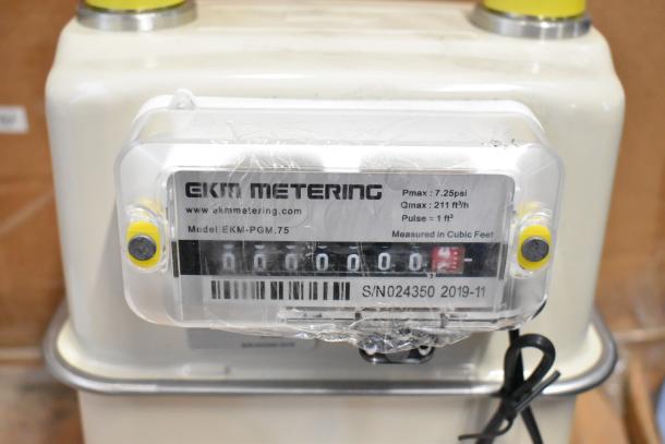 Brand new EKM Metering EKM-PGM.75 electric meter in box, model features. Includes serial number S/N024350.