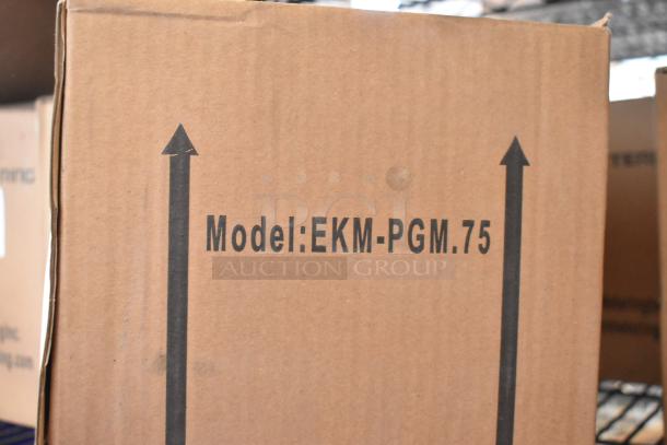 4 brand new EKM Metering EKM-PGM.75 electric meters in original boxes. Visible model label on cardboard packaging.