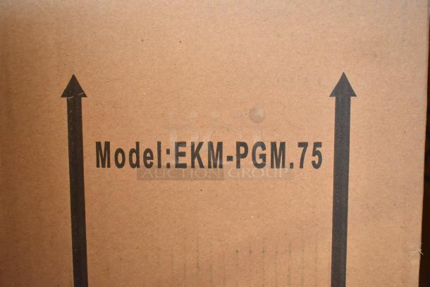 4 brand new EKM Metering EKM-PGM.75 electric meters in box. Box labeled with model name, indicating new condition.