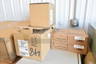 Boxes of new items, including a Star TSP100III receipt printer and Cradlepoint AER2200 routers. Labels and serial numbers visible.