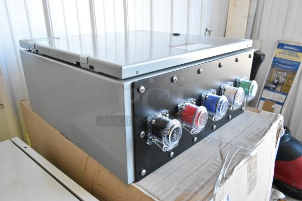 Brand new Power Assemblies gray metal box, featuring multiple colored connectors, in pristine condition.