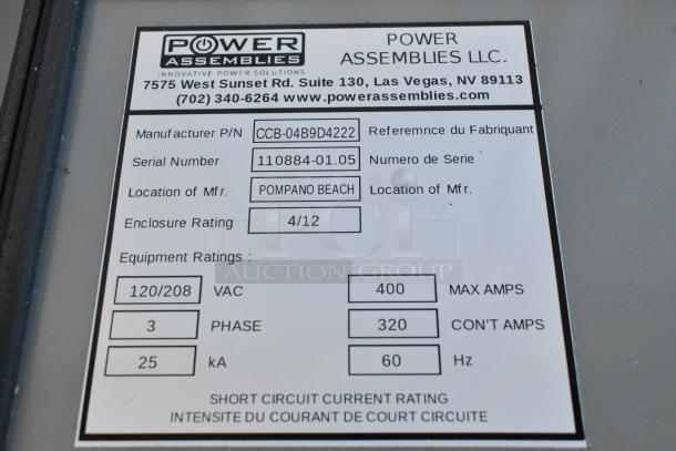 Brand new Power Assemblies gray metal box, P/N CCB-04B9D4222, rated 120/208 VAC, 3-phase, 25 kA, enclosure 4/12.