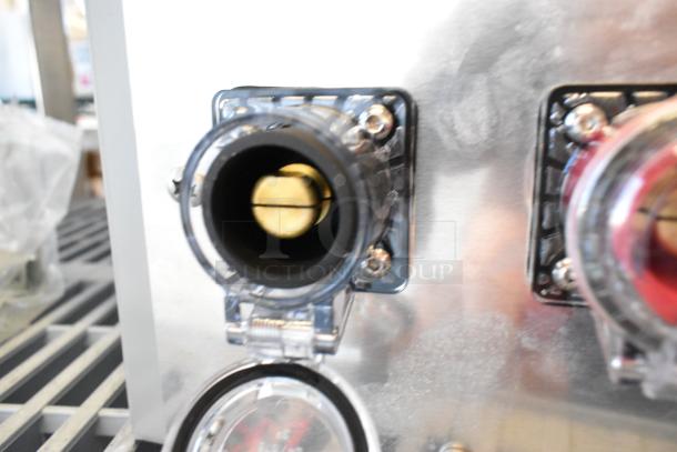 Gray metal Power Assemblies electrical box, 120/208 volts, 3 phase, with visible connectors and protective covers.
