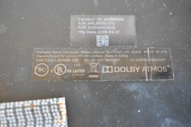 Six tablets including Lenovo TB-8304F1; model ZA3W; manufactured 2019; Dolby Atmos feature; various conditions.