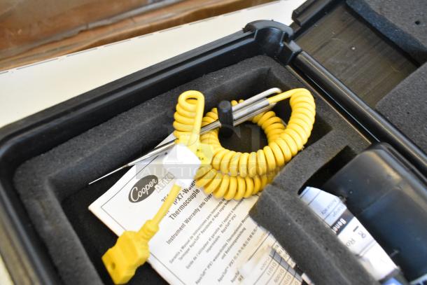 3 Atkins AquaTuff 351 thermometers in hard case, new condition, with yellow coiled cable and instruction manuals visible.