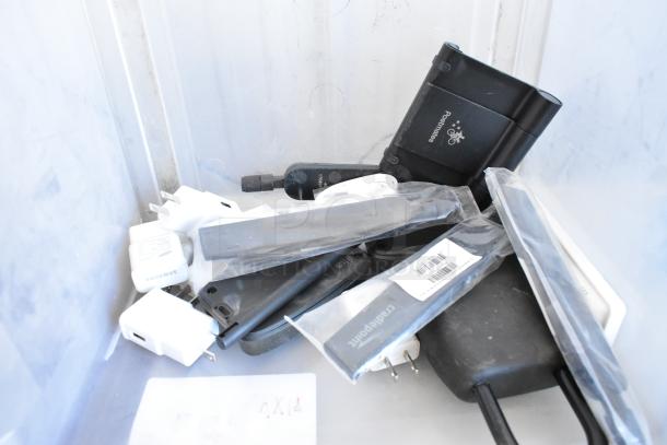 Various electronic items including Govee WiFi Thermo Hygrometer and cables in used condition, some items in original packaging.