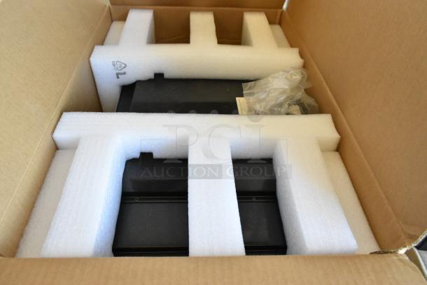 MicroTouch IC-215P-AA2 Monitor, new in box with protective foam packaging, visible cables, and packing materials.