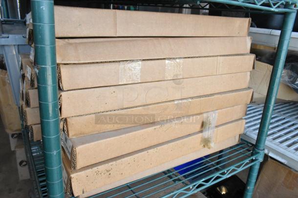 Box of 8 brand new Metro 1WD18C chrome-plated 18" wall mount shelf supports, unopened.