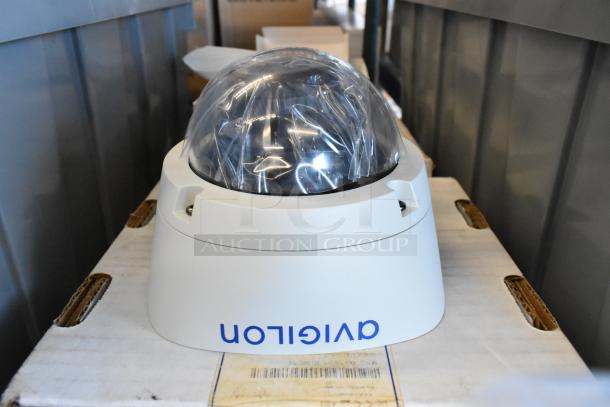 Brand new Avigilon 2.0C-H5A-D1-IR camera, in packaging, showing manufacturer's label.
