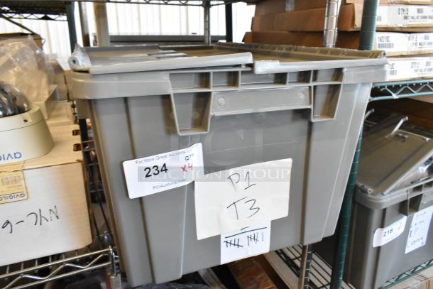 Four new Avigilon 2.0C-H5A-D1-IR cameras in a labeled gray bin, tag shows quantity x4.