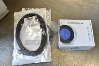 New lot of 4 items, includes Gasknight 2.0 gas detector in box, coiled wires with label "Nylon Braid USB-C," all sealed.