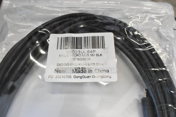Lot of 4 brand new items, including Deego PVC Micro USB cord, 5m, 15ft, labeled New, Made in China.