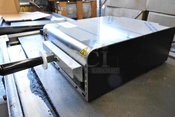 Brand new Prince Castle 464-B stainless steel toaster, 13-inch, single chamber, scratch and dent, 208-240V, 1 phase.