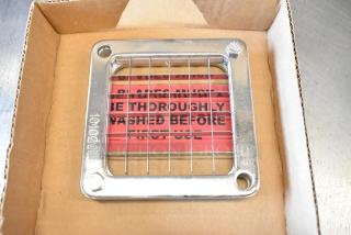 Brand new 55424-3 vegetable pusher blade in box, with stainless steel grid and warning label to wash before use.