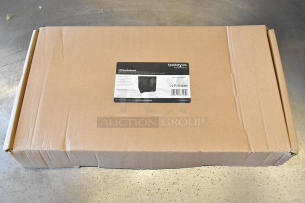 Box labeled StarTech 1U Cantilever Shelf, new condition. Includes five units as indicated.