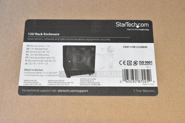 Five new StarTech 1U Cantilever Shelves in original boxes, for server racks. Warranty info and contact details on label.