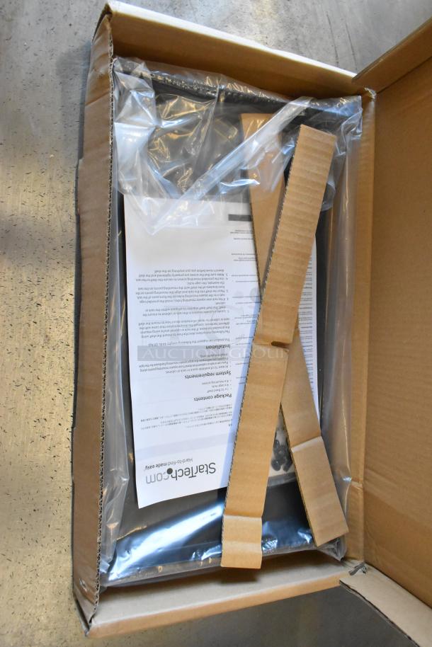 Brand new StarTech 1U Cantilever Shelf in unopened box, complete with packaging materials and installation instructions.