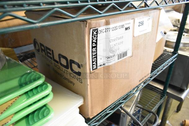 Brand new Reloc OFC 277 12/2G 13 M5 OnePass Fixture Cable in box, label indicates quantity 5, Made in USA.