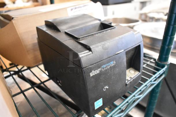 Star TSP100III Receipt Printer, black, 100-240V, 1 Phase, shows signs of use, includes a partially visible label.