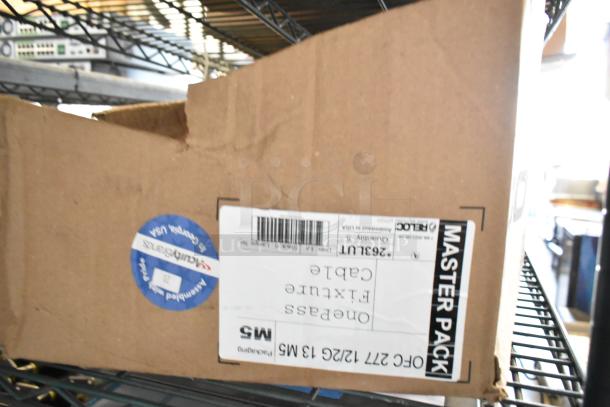 Brand new Reloc OFC 277 12/2G 13 M5 OnePass Fixture Cable, in original box; quantity 6, tags indicate Made in USA.
