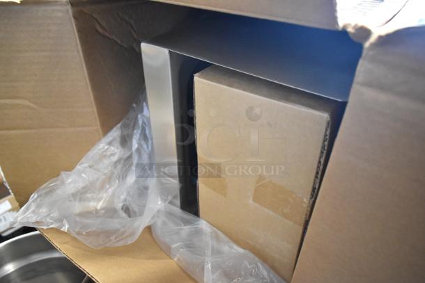 Brand new Advance Tabco 7-PS-56 stainless steel single bay wall mount sink in original box, unopened, with protective packaging.