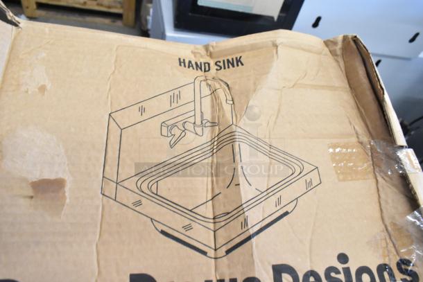 Brand new in box Advance Tabco 7-PS-56 stainless steel wall mount sink, single bay. Box labeled "hand sink."