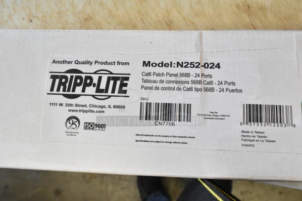 BRAND NEW Tripp Lite N252-024 Cat6 Patch Panel, 24 Ports, in original box. Model: N252-024. Made in Taiwan.