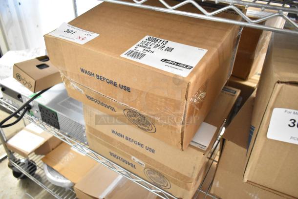 Box of 6 Carlisle 3086113 amber-colored 1/3 size drop-in bins, brand new with "Wash Before Use" label.