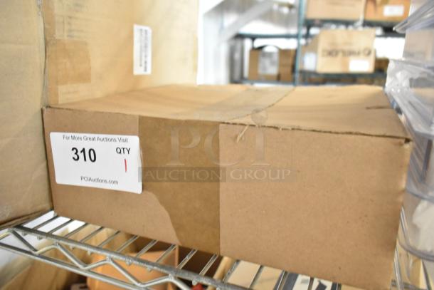 Brand new box with 4 metal legs, item 310. Box sealed, tag from PCIAuctions.com shows quantity and listing info.