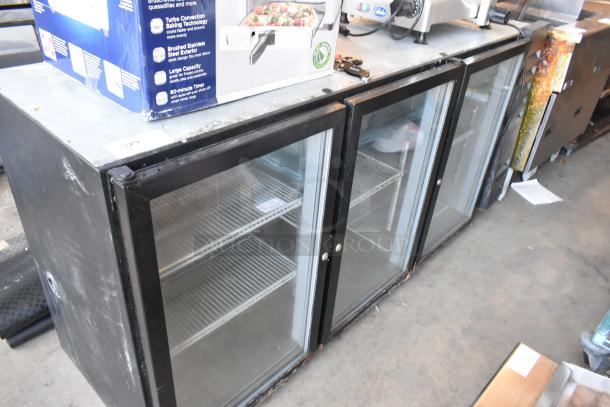 Beverage Air BB72G 3-Door Back Bar Cooler, glass doors, metal frame, 115V, 1 phase, used condition, commercial.