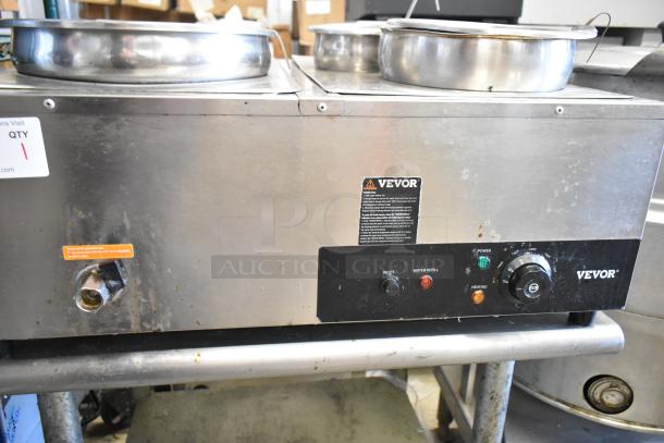 Vevor BM-6V stainless steel commercial food warmer on stand, 120V, 1 phase, visible Vevor label, control panel, good condition.