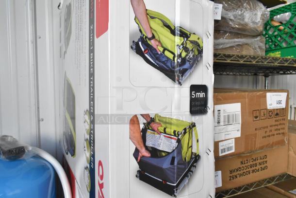 BRAND NEW Cyclic Double 2 in 1 Bike Trailer & Stroller in original box, assembly in 5 minutes, green and black color.