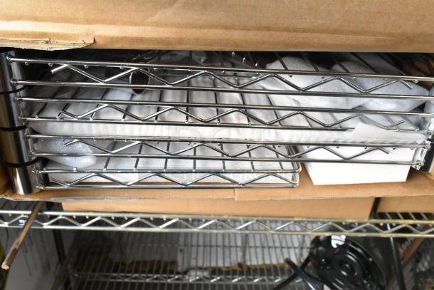 Brand new wire shelf set, model B0B3CCQKHR, in original box. Includes two shelves, packaged with protective materials.