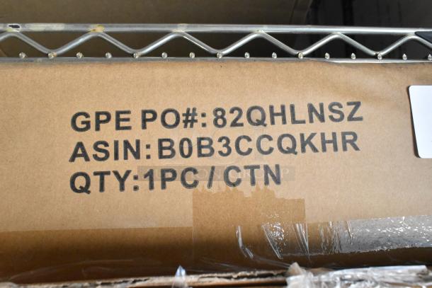 Brand new box of wire shelf set, ASIN B0B3CCQKHR, with GPE PO# 82QHLNSZ, 1 piece per carton.