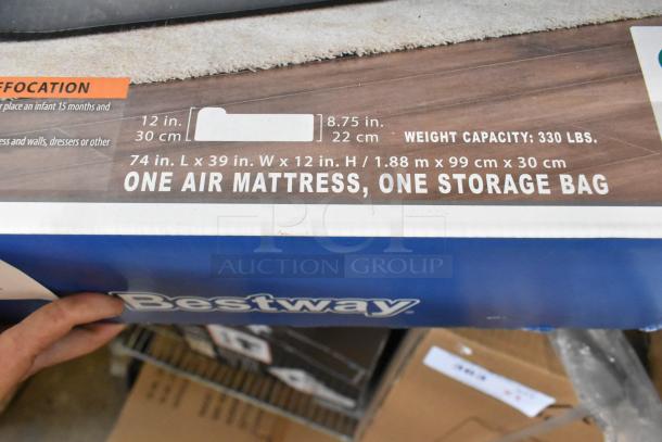 BRAND NEW IN BOX! Bestway Inflatable Mattress, 74” L x 39” W x 12” H, weight capacity 330 lbs, includes storage bag.