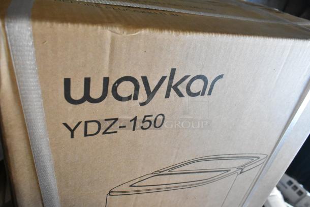Brand new Waykar YDZ-150 dehumidifier in sealed box, showing brand and model. Box is secure and undamaged.