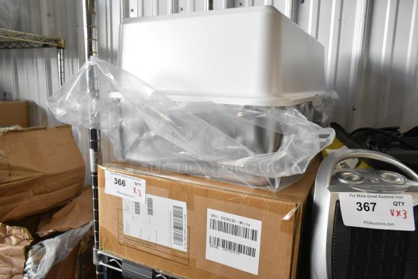 Two brand new white cat litter boxes in original packaging, stacked on a box labeled "SKU: SH2803E-White".