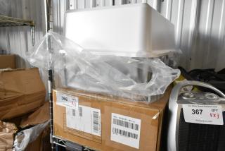 Two brand new white cat litter boxes in original packaging, stacked on a box labeled "SKU: SH2803E-White".